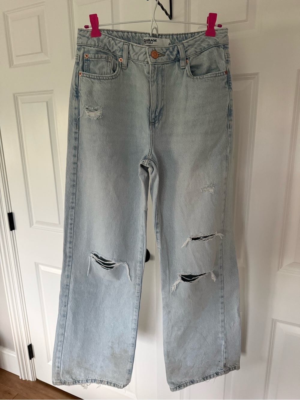 Garage Light Blue Distressed Wide-Leg Jeans
